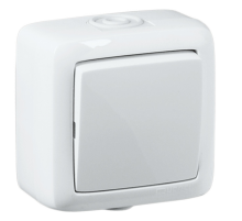 Выключатель открытой установки, одноклавишный, брызгозащищенный, цвет белый  ВА10-211  HEGEL