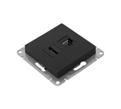 Механизм розетки HDMI+RJ45 (cat5), чёрный Эпика EKF  UP1-SOB-HDMI+RJ45  EKF