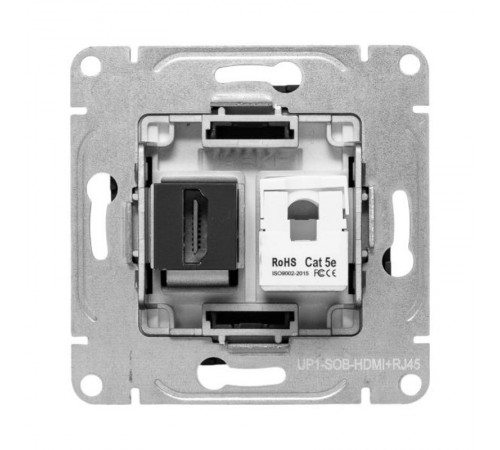 Механизм розетки HDMI+RJ45 (cat5), чёрный Эпика EKF  UP1-SOB-HDMI+RJ45  EKF
