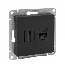 Механизм розетки HDMI+RJ45 (cat5), чёрный Эпика EKF  UP1-SOB-HDMI+RJ45  EKF