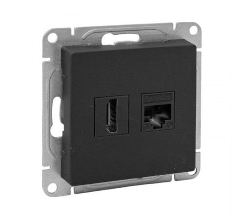 Механизм розетки HDMI+RJ45 (cat5), чёрный Эпика EKF  UP1-SOB-HDMI+RJ45  EKF