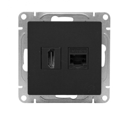 Механизм розетки HDMI+RJ45 (cat5), чёрный Эпика EKF  UP1-SOB-HDMI+RJ45  EKF