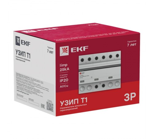 Устройство защиты от импульсных перенапряжений Тип 1 Iimp 25kA (10/350s) 3P EKFspd-t1-25-3pEKF