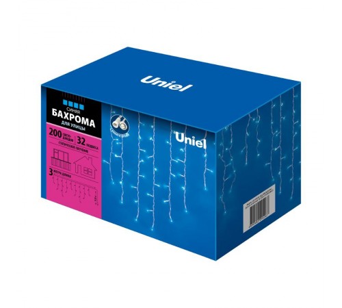 Бахрома с коннекторами светодиодная  с контроллером  ULD-B3010-200/SWK BLUE IP67  3 м. 200 диодов, шнур белый, соед  UL-00002329  Uniel