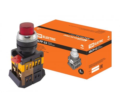 Кнопка ABLFP-22 красный d22мм неон/230В 1з+1р   SQ0704-0005  TDM
