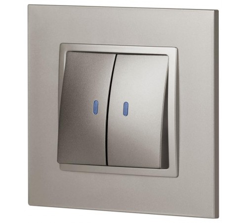 Выключатель Elegance 14-1105-16 двойной с подсветкой, 10АХ-250В, титан  Б0065789  ЭРА