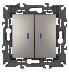 Выключатель Elegance 14-1105-16 двойной с подсветкой, 10АХ-250В, титан  Б0065789  ЭРА