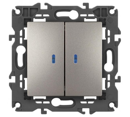 Выключатель Elegance 14-1105-16 двойной с подсветкой, 10АХ-250В, титан  Б0065789  ЭРА