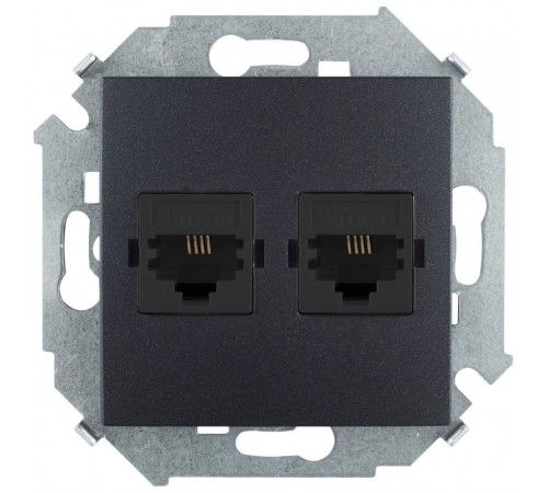 Simon 15 Графит Розетка телефонная двойная RJ11, винт. зажим  1591589-038  Simon