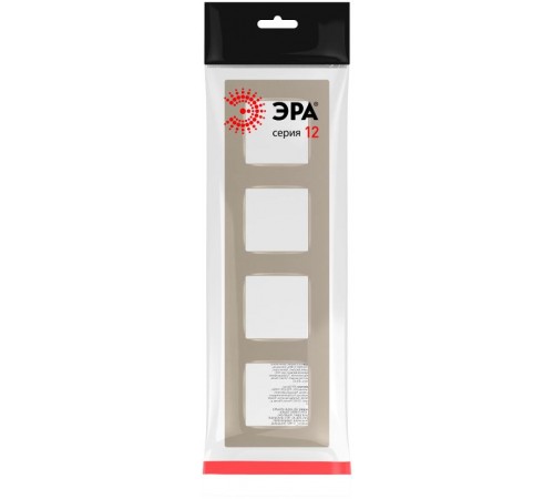 Рамка для розеток и выключателей  Серия 12 12-5204-04 на 4 поста, Классик, шампань  Б0067713  ЭРА