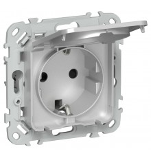 FLITE Розетка с заземлением со шторками с крышкой быстрозажимные клеммы 16А IP44 РСшкр11-1-44-ФлА алюминий  FI-R16-16-1-44-K47  IEK
