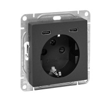 Механизм розетки с USB-C - 2шт, 16А, с заземлением, со шторками, чёрный Эпика EKF  UP1-SOB-111-2USBC  EKF