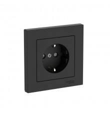 AtlasDesign Карбон Розетка с заземлением со шторками, 16А, (в сборе с рамкой), быстрозажимные клеммы  ATN001044S  SE