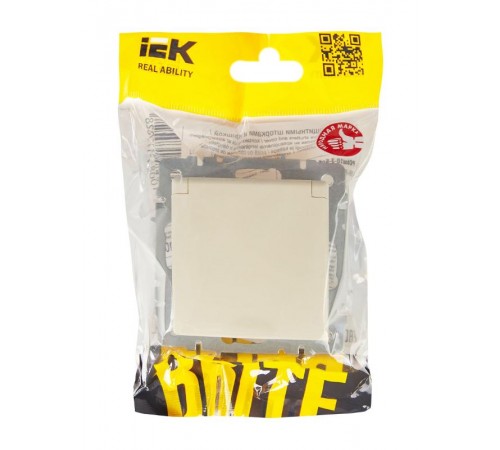 BRITE Розетка с заземлением со шторками с крышкой 16А IP20 РСбш10-3-БрКр бежевый   BR-R16-16-K10  IEK