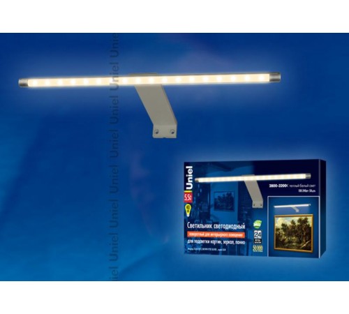 Светильник светодиодный поворотный, ULM-F32-5,5W/WW IP20 SILVER L=32,5 см, 3000К корпус алюминий, цвет серебро  08003  Uniel