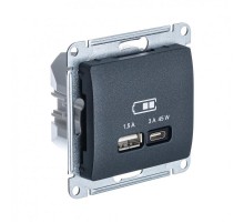 Glossa Антрацит USB Розетка A + тип-C 45W высокоскор.заряд. QC PD  GSL000729  SE