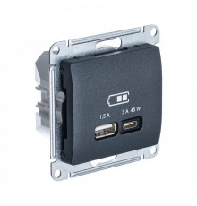 Glossa Антрацит USB Розетка A + тип-C 45W высокоскор.заряд. QC PD  GSL000729  SE