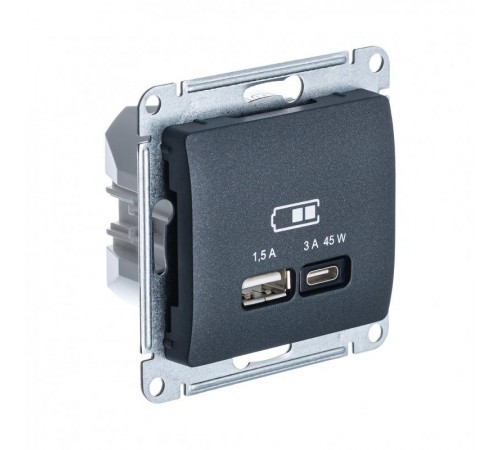 Glossa Антрацит USB Розетка A + тип-C 45W высокоскор.заряд. QC PD  GSL000729  SE