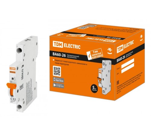 Выключатель автоматический однополюсный ВА60-26-14 1P 32А 4,5кА х-ка С компакт  SQ0206-0606  TDM