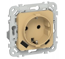 FLITE Розетка с заземлением со шторками 16А с USB A+C 20Вт РСЮшс11-0-ФлШм шамуа  FI-R14-16-U22-020-K89  IEK