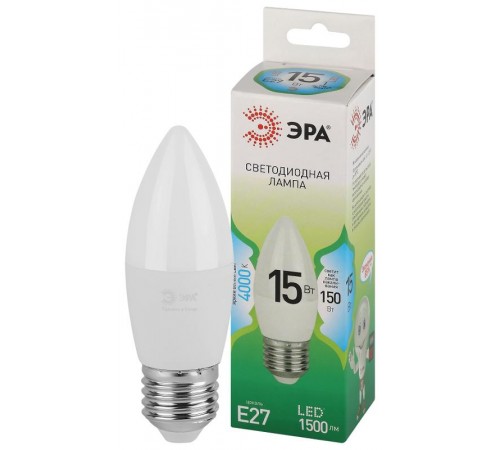 Лампа светодиодная  GREEN LINE LED B35-15W-840-E27 GL E27 15 Вт свеча яркий белый свет  Б0067115  ЭРА