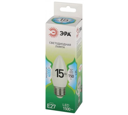 Лампа светодиодная  GREEN LINE LED B35-15W-840-E27 GL E27 15 Вт свеча яркий белый свет  Б0067115  ЭРА