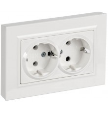 BRITE Розетка 2-местная с заземлением без защитных шторок плоская 16А в сборе РСПл12-3-БрБ белый   BR-R27-16-K01-F  IEK
