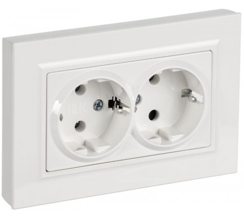 BRITE Розетка 2-местная с заземлением без защитных шторок плоская 16А в сборе РСПл12-3-БрБ белый   BR-R27-16-K01-F  IEK