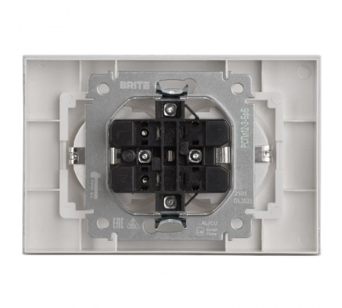 BRITE Розетка 2-местная с заземлением без защитных шторок плоская 16А в сборе РСПл12-3-БрБ белый   BR-R27-16-K01-F  IEK