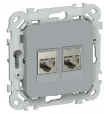 FLITE Розетка 2-ая RJ45/RJ11 кат.5Е/3 STP РКТ5е/3-2-1-ФлС серый  FI-KT21-1-K03  IEK