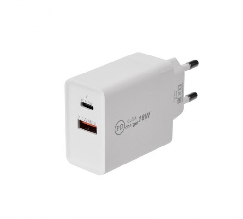 Сетевое зарядное устройство REXANT Type-C + USB 3.0 с Quick charge, белое 16-0278  REXANT