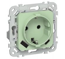 FLITE Розетка с заземлением со шторками 16А с USB A+C 20Вт РСЮшс11-0-ФлФ фисташковый  FI-R14-16-U22-020-K93  IEK