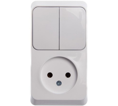 Этюд Белый О/У Блок: Розетка без заземления + Выключатель 2-клавишный  BPA16-205B  SE