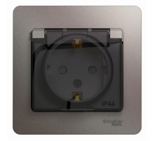 Glossa Платина Розетка с заземлением со шторками с крышкой IP44 (в сборе)  GSL001248  SE