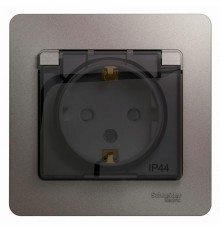 Glossa Платина Розетка с заземлением со шторками с крышкой IP44 (в сборе)  GSL001248  SE