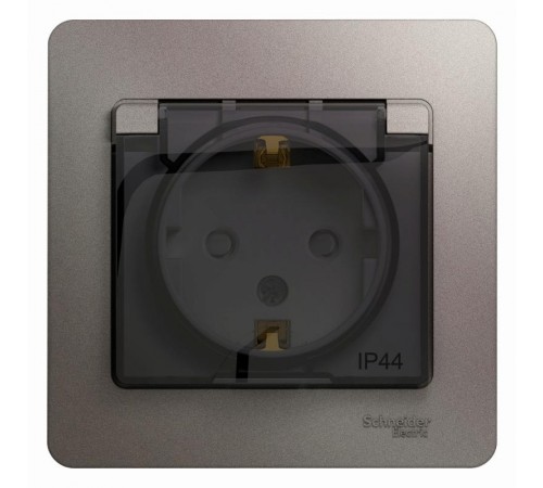 Glossa Платина Розетка с заземлением со шторками с крышкой IP44 (в сборе)  GSL001248  SE