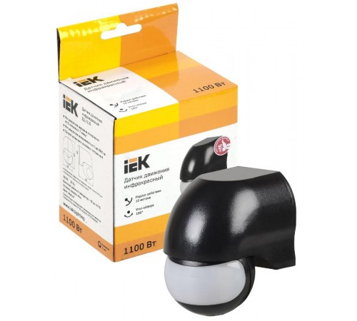 Датчик движения ДД 010 черный, макс. нагрузка 1100Вт, угол обзора 180град., дальность 10м, IP44,  LDD10-010-1100-002  IEK