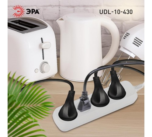 Удлинитель электрический ЭРА UDL-10-430 Greenline 4 розетки без заземления 3м ПВС 2x0.75мм2   Б0065050  ЭРА