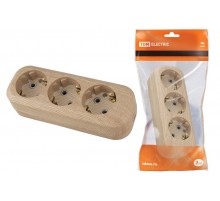 Колодка розеточная 3 гнезда 2П+3 16А 250В "Эко" (сосна)   SQ1806-0048  TDM