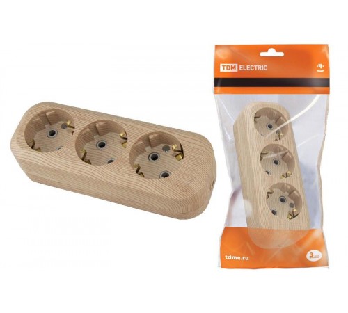 Колодка розеточная 3 гнезда 2П+3 16А 250В "Эко" (сосна)   SQ1806-0048  TDM