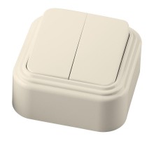 Выключатель двухклавишный открытой установки, 250В, 6А, IP20, слоновая кость, PSW06-22-20  (VA5  6-232-БЖ)  49050  STEKKER