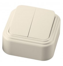 Выключатель двухклавишный открытой установки, 250В, 6А, IP20, слоновая кость, PSW06-22-20  (VA5  6-232-БЖ)  49050  STEKKER