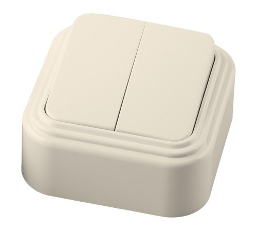 Выключатель двухклавишный открытой установки, 250В, 6А, IP20, слоновая кость, PSW06-22-20  (VA5  6-232-БЖ)  49050  STEKKER