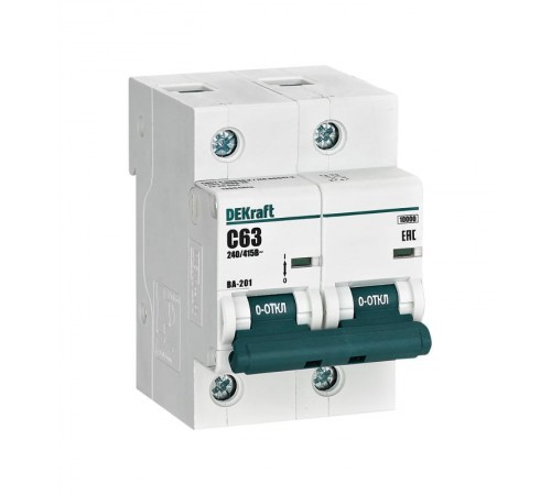 Выключатель автоматический двухполюсный ВА-201 63А C 10кА  13004DEK  DEKraft