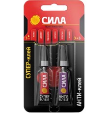 Супер-клей СВЕРХПРОЧНЫЙ 3 гр. + АНТИКЛЕЙ 3 гр. BL-1 SABL1-33  C0039400  СИЛА