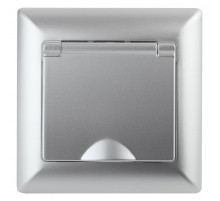 4-203-03 Intro Розетка 2P+E Schuko с крышкой, 16А-250В, СУ, Solo, алюминий  Б0043321  Intro