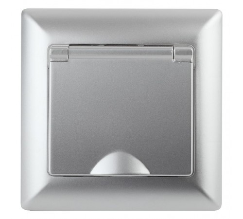 4-203-03 Intro Розетка 2P+E Schuko с крышкой, 16А-250В, СУ, Solo, алюминий  Б0043321  Intro