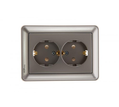 W59 Шампань Розетка 2-ая с заземлением с защитными шторками (в сборе)  RS16-255-48  SE