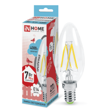 Лампа светодиодная LED-СВЕЧА-deco 7Вт 230В Е14 4000К 630Лм прозр  4690612007618  IN HOME