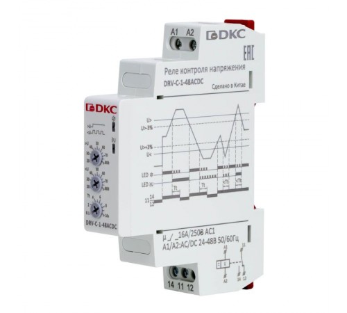 Реле контроля напряжения однофазное,  тип DRV, конфигурация контакта 1CO, 24-48В AC/DC  DRV-C-1-48ACDC  DKC